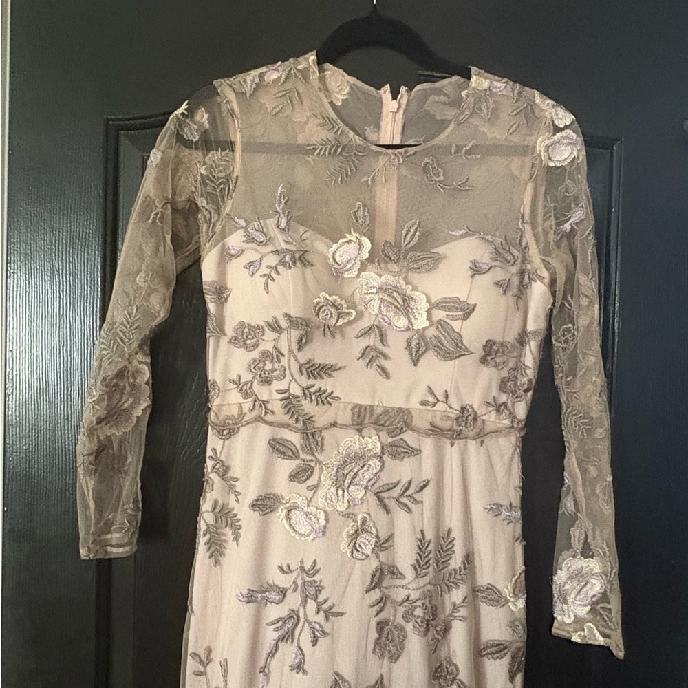 Floral Embroidered Sheer Sleeve Dress